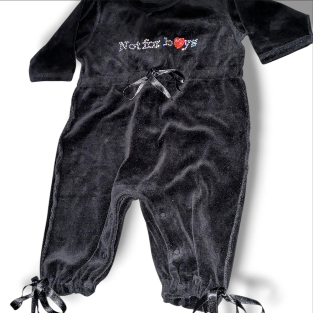 Sonia Rykeil "Not For Boys" Black Velvet Romper And Bonus Coordinating Hairbow